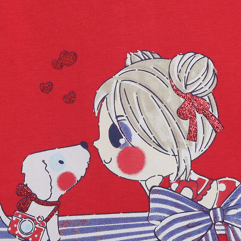 Girls Medium Red Short Sleeve Knitted T-Shirt image number 2